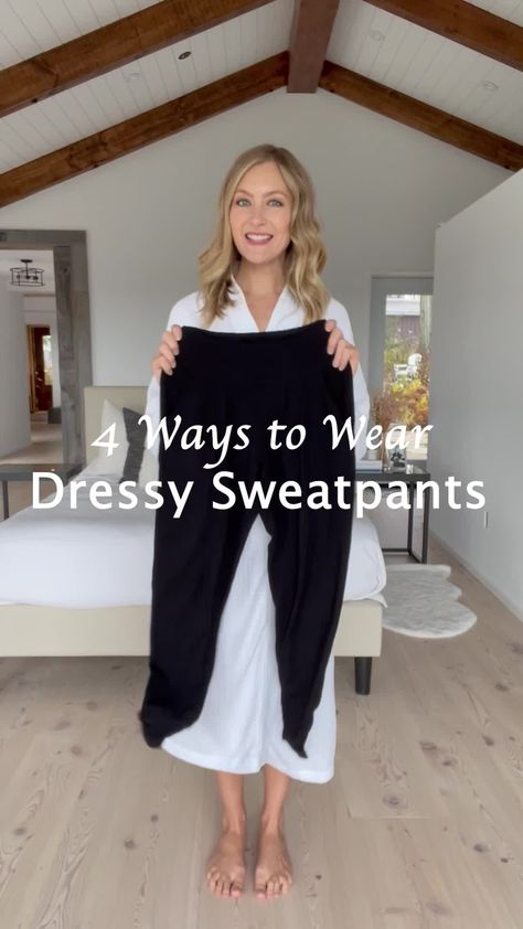 Return to work, stay comfy | The dressiest sweatpant you'll ever own | By encircled Sweatpants Outfit For Work, Dressy Sweatpants Outfit, Dressing Up Sweatpants, Dress Up Sweatpants Outfits, How To Dress Up Sweatpants, How To Style Black Sweatpants, Dress Up Sweatpants, Dressy Sweatpants, Black Sweatpants Outfit