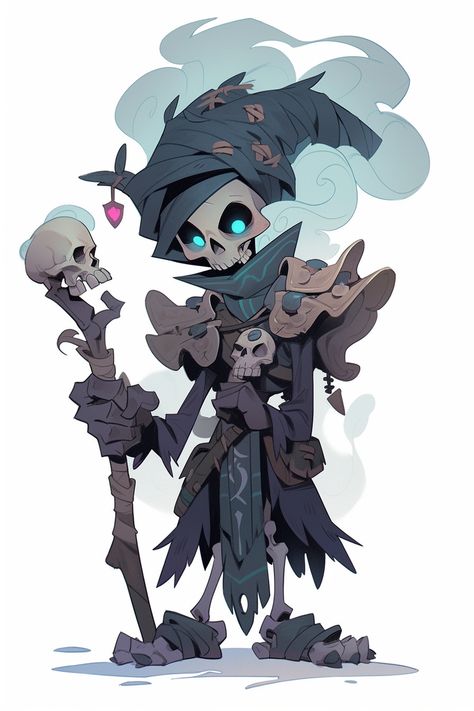 Grim Reaper Fanart, Dnd Spooky Character, Skeleton Dnd, Dnd Characters Art, Skeleton Character Design, Undead Warlock, Skeleton Mage, Skeleton Wizard, Undead Character