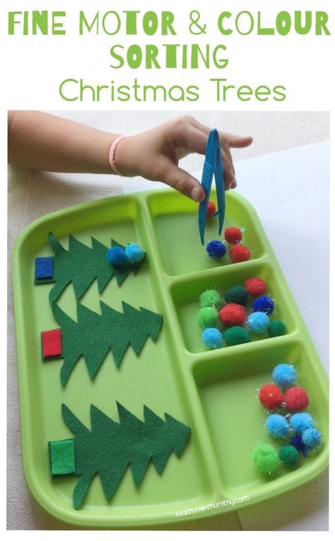 Fine Motor & Colour Sorting Christmas Trees with felt trees and pompoms! Preschool Christmas Activities, Preschool Fine Motor, Felt Tree, Trees Christmas, Christmas Activities For Kids, Christmas School, Preschool Christmas, Christmas Classroom, Fine Motor Activities