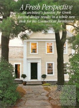 farm house transformed into a Greek Revival traditional exterior Greek Revival Exterior Paint Colors, Greek Revival Garage, Greek Revival Exterior, White Greek Revival House, Greek Revival Home Floor Plans, Greek Revival House Plans, Greek Revival Architecture, Greek Revival Home, Traditional Exterior