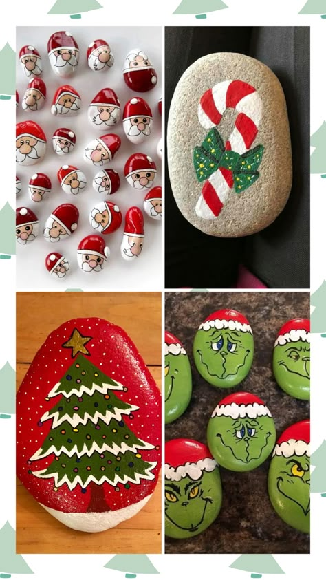 30 CUTE CHRISTMAS ROCK PAINTING IDEAS - Nikki's Plate Christmas Stone Painting Ideas, Christmas Crafts Kids Ornaments, Christmas Rock Painting Ideas, Christmas Rock Painting, Christmas Pebble Art, Arte Aesthetic, Painted Rock Animals, Rock Painting Ideas, Christmas Arts And Crafts