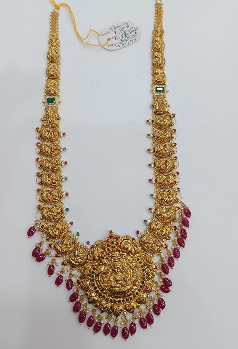 Kasulaperu Necklace Designs, Molagolusu Gold Designs, Gold Jewels Design Long Necklace, Temple Jewellery Long Haram, Nakshi Haram Designs, 40 Grams Gold Haram Designs, 30 Grams Gold Haram Designs, 50grams Gold Haram, Mango Haram Designs