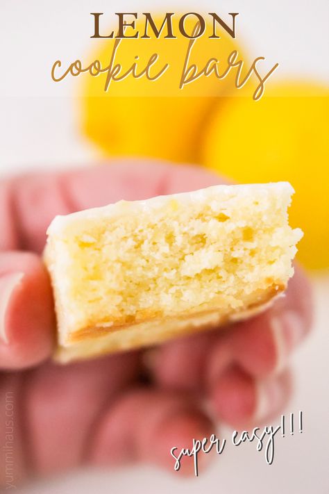 Brighten your day with these irresistible Lemon Cookie Bars! This easy dessert delivers a perfect balance of sweet and tart in every bite. Lemon Bar Recipe Easy, Tart Lemon Cookies, Easy Bars Recipes 9x13, Recipes With Fresh Lemons, Cookie Recipes Lemon, What To Do With Lemons, Lemon Cookie Bars, Cookie Bars Recipes, Dessert List