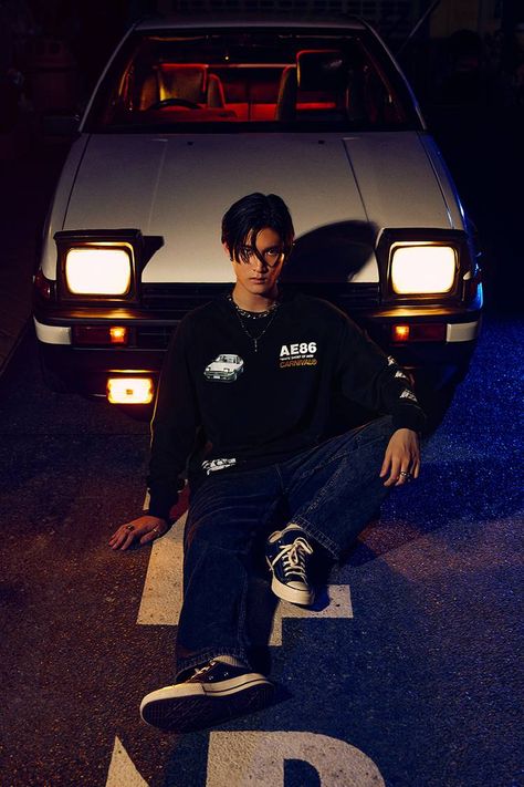 Initial D Live Action, Initial D Outfits, Initial D First Stage, Initial D Fifth Stage, Car Poses, Pants Outfit Men, Initial D, Kids Night, Ae86