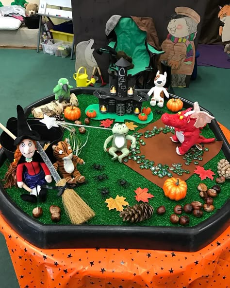 We are doing 1 week on 'Room and the Broom' so we have turned our small world in to a magical story setting scene. #EYFS #smallworld #juliedonaldson Room On The Broom Activities, Dragon Activities, New Years Ideas, Story Sack, Sensory Games, Tuff Spot, Eyfs Classroom, Julia Donaldson, Room On The Broom