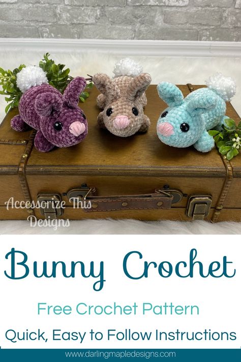 Create an adorable Bunny with Darling Maple Designs free crochet pattern! This easy to follow pattern requires minimal sewing and is so quick and fun to make – you’ll be finished before you know it! With this pattern, you can create a unique and beautiful Bunny that’s perfect for playtime or as a gift. Follow us for more free crochet patterns and to stay up to date on our latest products! Jellybean Bunny Crochet, Crochet Stuffy, Amigurumi Bunnies, Bean Bunny, Crochet Hobby, Crocheted Amigurumi, Tiny Crochet, Dog Crochet, Crochet Plushies