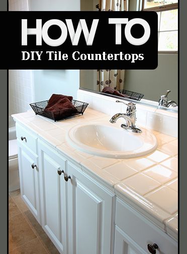 Quite the weekend project, but it would be great have a tiled countertop! Bathroom Counter Tile Ideas, Tiled Countertop Bathroom, Tiled Countertop, Easy Home Renovations, How To Tile, Countertops Diy, Living Space Ideas, Plywood Flooring, Tile Countertops