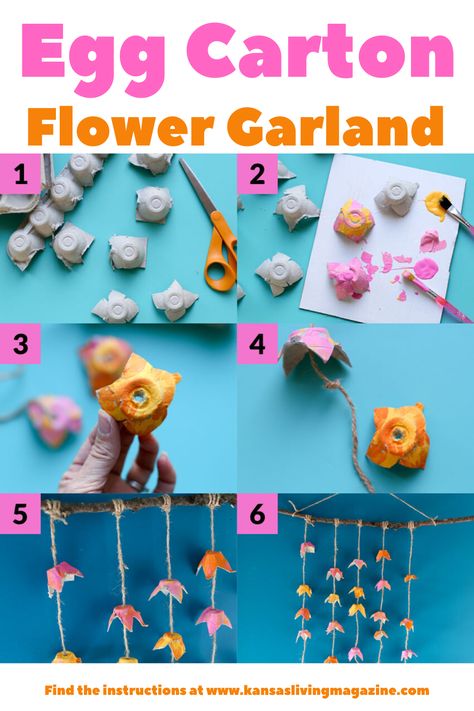 Egg Carton Mobile, Egg Carton Garland, Craft Egg Carton, Egg Carton Flowers, Lei Making, Mobiles For Kids, Preschool Garden, Mobile Craft, Toilet Roll Craft