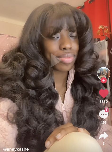 Big Fluffy Curls Black Women, Curly Wigs With Bangs For Black Women, Diva Curls Hairstyles, Curly Weave Hairstyles With Bangs, Body Wave With Bangs Black Women, Big Poofy Curly Hair, Bombshell Hair With Bangs, Fluffy Wigs For Black Women, 70s Curls Black Women