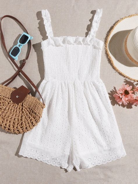 Shirred Detail Schiffy Romper | SHEIN Maxi Skirt Pattern, Summer Party Outfit, Cute Sleepwear, Tropical Dress, Cute Outfits For School, Crop Top Outfits, Dressed To Kill, Really Cute Outfits, Girls Fashion Clothes