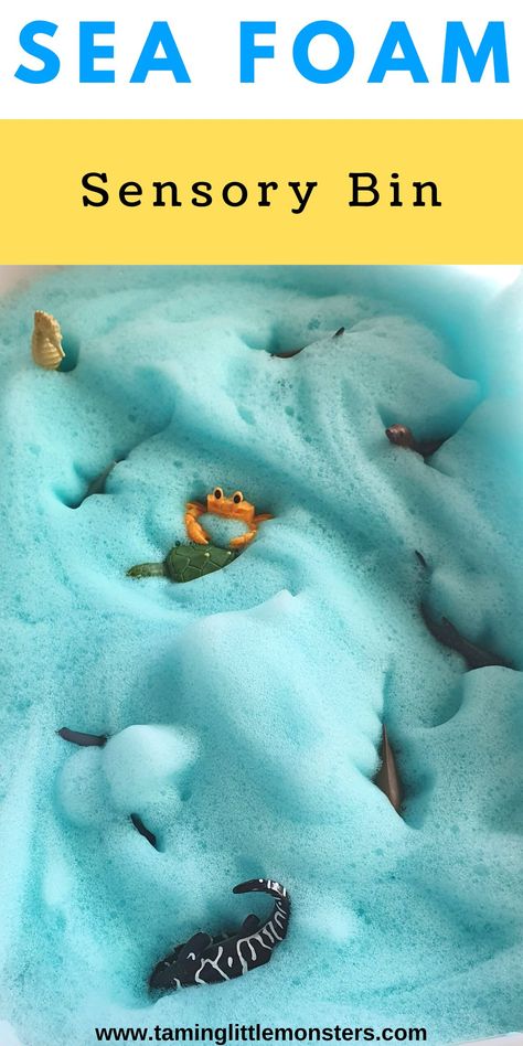 Sea Foam Sensory Bin, Under The Sea Eyfs Tuff Tray, Sea Animal Toddler Activities, Underwater Sensory Bin, Noah Ark Sensory Bin, Preschool Sensory Crafts, Sea Sensory Play, Ocean Sensory Bin Preschool, Aquarium Sensory Bin