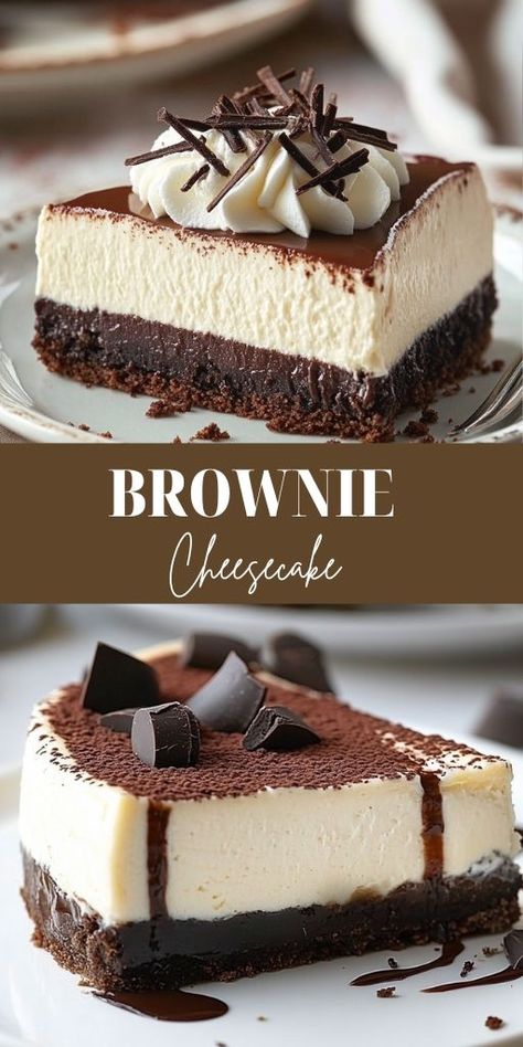 🍫 Indulge in the ultimate dessert experience with Brownie Bottom Cheesecake! This decadent treat combines a rich, fudgy brownie base with a creamy cheesecake layer, creating a perfect harmony of flavors and textures. It's the ideal dessert for chocolate lovers and a showstopper for any occasion.  👉 Try this irresistible brownie bottom cheesecake recipe today and satisfy your sweet cravings!  #BrownieBottomCheesecake Brownie Bottom Cheesecake Recipe, Brownie Bottom Cheesecake, Cheesecake Layer, Fudgy Brownie, Sweet Cravings, Cheesecake Brownies, Creamy Cheesecake, Cheesecake Recipe, Interesting Food Recipes