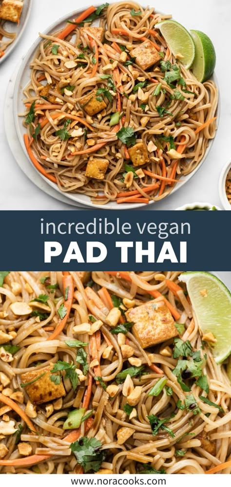 This 30 Minute Vegan Pad Thai recipe is made with rice noodles, fried tofu, veggies, and the most incredible, simple sauce. Easy to make using everyday ingredients! Pad Thai Recipe Vegetarian, Antinflammatory Recipes, Easy Rice Noodle Recipes, Pad Thai Recipe Easy, Easy Vegan Pad Thai, Vegan Pad Thai Recipe, Veggie Pad Thai, Vegetarian Thai Recipes, Nora Cooks