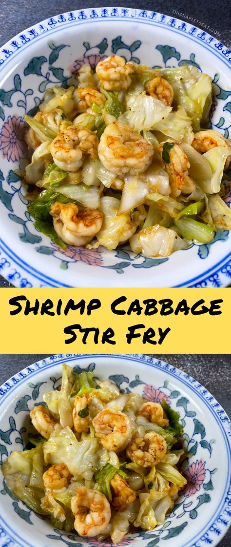 Shrimp Cabbage Stir Fry - Marinated shrimp stir fried with cabbage in a tasty sauce.  This is an easy dish to make and tasty too! Cabbage Shrimp Stir Fry, Chinese Fried Cabbage, Chinese Stir Fry Cabbage, Shrimp And Cabbage Stir Fry, Cabbage Shrimp Recipes, Shrimp Veggie Stir Fry, Asian Fried Shrimp Recipes, Shrimp Cabbage Recipes, Cabbage And Shrimp Recipes