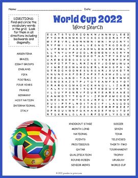 MEN'S FOOTBALL WORLD CUP 2022 Word Search Puzzle Worksheet Activity Soccer Word Search, Football Word Search, Football World Cup 2022, Word Search Puzzles Printables, Puzzle Worksheet, No Prep Activities, Teaching Vocabulary, Fifa Football, Football World Cup