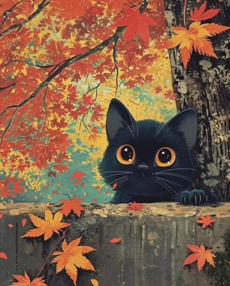 Angle marian Soul Friends, Hyperrealistic Art, Welcome Autumn, Orange Eyes, Animal Cell, Cute Cat Drawing, Consciousness Art, Image Chat, Black Cat Art