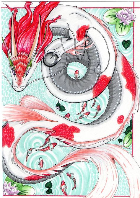 Dragon Koi Fish, Koi Dragon Tattoo, Korean Dragon, Koi Dragon, Koi Fishes, Snake Painting, Lantern Tattoo, Chinese Artwork, Koi Fish Tattoo