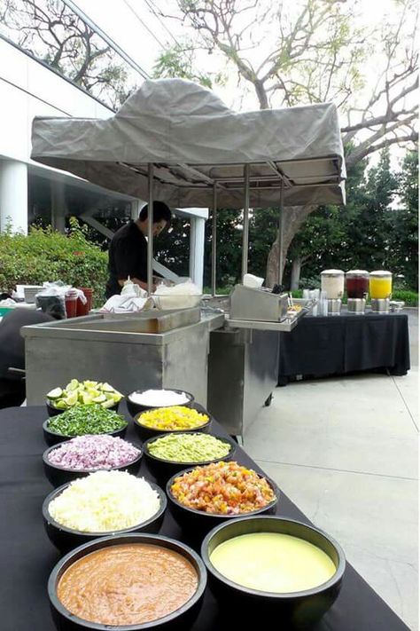 Taco Vendor Booth, Taco Stand Ideas, Fancy Taco Bar, Tacos Catering, Taco Bar Wedding, Mexican Catering, Bar Layout, Taco Cart, Taco Catering