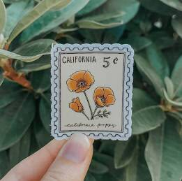 California Stamp, California Poppy Tattoo, California Tattoo, Stamp Tattoo, Small Tats, California Gifts, Mushroom Tattoos, Poppies Tattoo, California Poppy