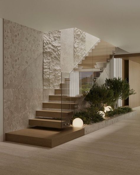 One Way Stairs Design, Villa Flooring Ideas, Down Stairs Design Ideas, Staircase Home Design, Below Stairs Ideas Interior Design, Foyer And Staircase Entryway, Home Stairs Design Staircase Ideas Living Rooms, Villa House Design Architecture, Interior Design 3d Render