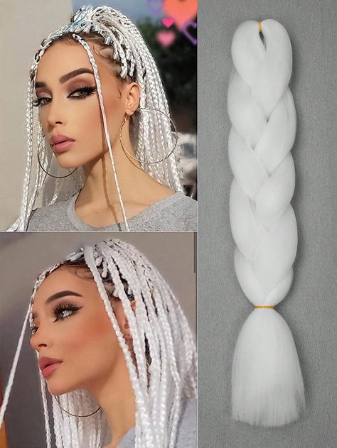 White  Collar  Synthetic Fiber  Hair Bulk Without Weft Embellished   Wigs & Accs White Hair Braids, Braids For White Women, White Braids, Curled Hair With Braid, Rave Braids, Fish Nets, Milkmaid Braid, Crochet Hair Extensions, Hair Pack