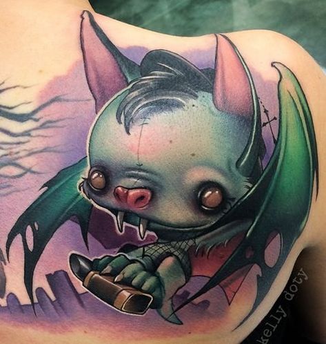 Fantastic New School Tattoo Design Jesse Smith Tattoo, Kelly Doty, New School Tattoos, Tattoo Son, Kunst Tattoos, Bat Tattoo, Epic Tattoo, 3d Tattoo, New School Tattoo