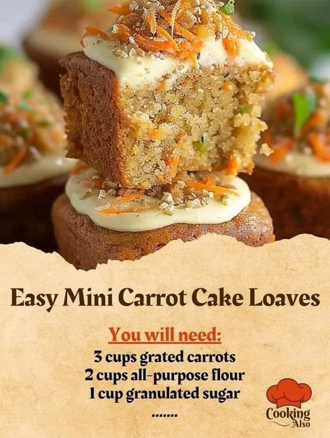 Ina Garten Recipes 🍰🍟🍕🍿 | Easy Mini Carrot Cake Loaves | Facebook Carrot Cake Loaf Recipe, Cake Loaves, Mini Loaf Cakes, Carrot Cake Loaf, Mini Carrot Cake, Delish Cakes, Mini Carrots, Mini Loaf, Loaf Recipes