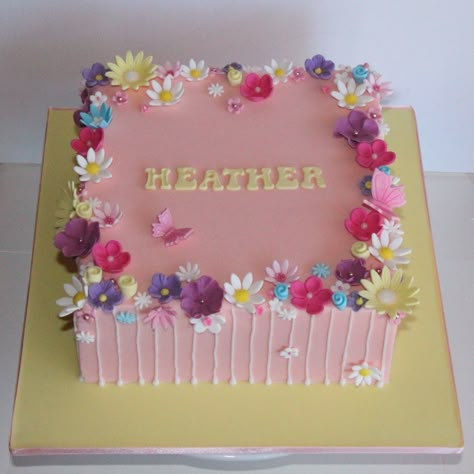 Flower Garden Cake, Square Birthday Cake, Square Cake Design, Flower Cake Design, Cake Designs For Girl, Cake Designs For Kids, Pink Birthday Cake, Sheet Cake Designs, Cake With Flowers