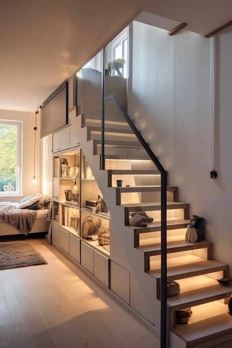 Smart and Stylish Under Stair Storage Solutions for Every Home Storage Below Staircase, Staircase Organization, Interior Design Under Stairs, Staircase In Living Room, Minimalist Staircase, Under Stairs Storage Solutions, Modern Staircase Design, تحت الدرج, Staircase Design Ideas