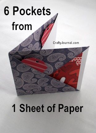 Fold 6 Pockets from 1 Sheet of Paper by Crafty Journal Mini Albümler, Paper Pocket, Folding Origami, Journal Stuff, Quiet Books, Fancy Fold Cards, Paper Book, Fancy Folds, Paper Folding