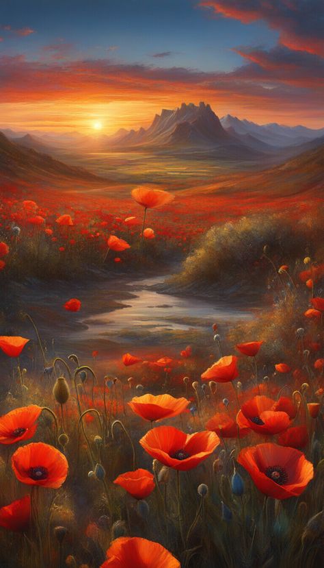 Painting of a wonderful field of poppies - AI creation Poppy Landscape, Poppy Field Painting, Element Art, Field Of Poppies, Poppy Garden, Poppy Fields, Sketchbook Inspo, Poppy Painting, Flower Landscape