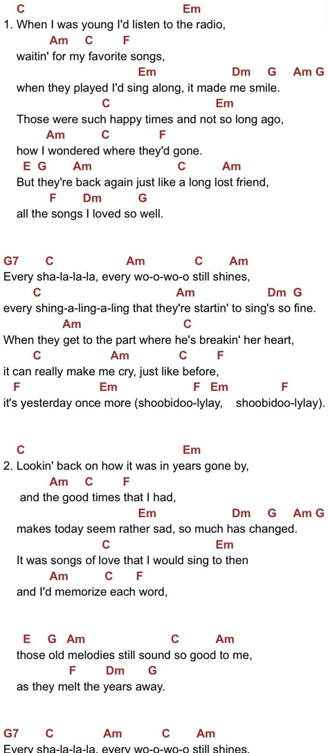 Yesterday Once More - Carpenters - Ukulele Chord Ukulele, Ukelele Chords Ukulele Songs, Songs Guitar, Writing Songs Inspiration, Yesterday Once More, Learn Music Theory, Ukulele Chords Songs, Basic Guitar Lessons, Uke Songs