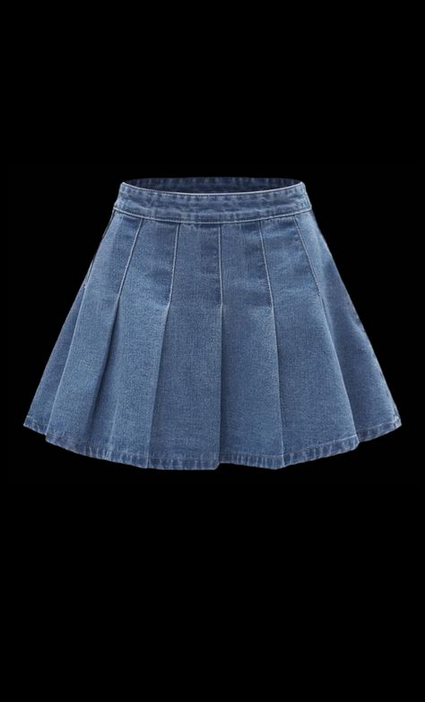 Palamino 3 Outfit, Jean Skirt Pleated, Pollera Aesthetic, Jean Pleated Skirt, Cheap Pleated Denim Blue Mini Skirt, Blue Pleated Mini Denim Skirt, Denim Blue Pleated Mini Skirt, Pleated Denim Mini Skirt Y2k, Coquette Denim Skirt