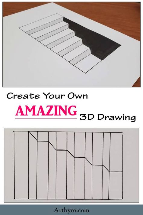 Create your own amazing 3D drawings. Easy step by step art tutorial for beginners of all ages. Learn this simple technique to draw an optical illusion staircase. Staircase Optical Illusion, 3d Chalk Art Illusions Easy, How To Draw Optical Illusions Easy, Illusion Art Drawing Simple Step By Step, Drawing Illusions Easy, Easy 3d Drawings Step By Step, 3d Drawings Easy Step By Step, Illusion Drawings Easy, Op Art Step By Step