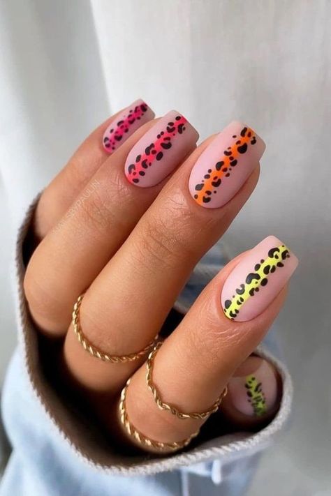 Bright Nail Art, Cheetah Print Nails, Animal Print Nails Art, Milky Nails, Cheetah Nails, Leopard Print Nails, Colorful Nail, Nagel Tips, Leopard Nails