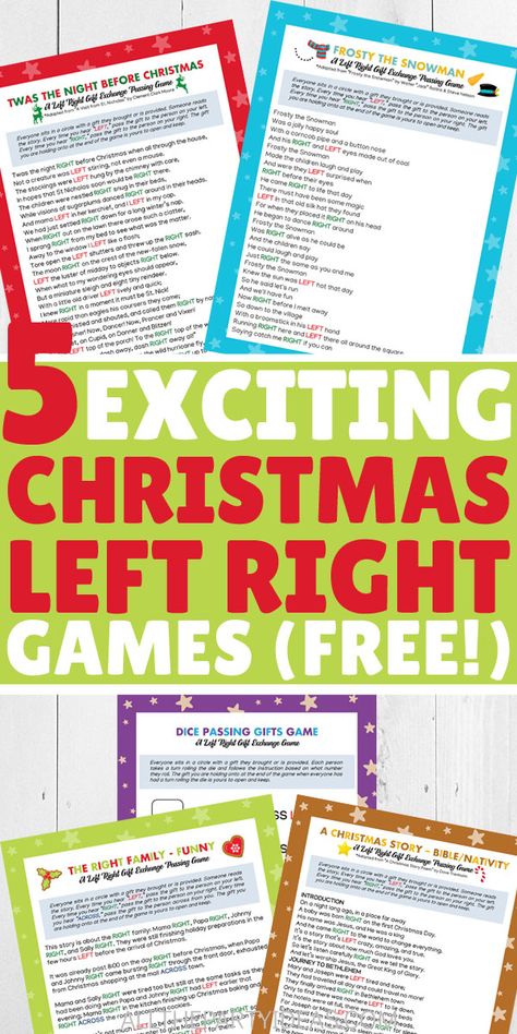 CHRISTMAS RIGHT LEFT GAME for holiday gift exchange. fun, easy, unique, creative ideas for a corporate work office christmas party with coworkers or holiday gathering with friends, family, church, or school. Twas the Night before Christmas story, Frosty the Snowman song for kids, Jesus birth religious bible nativity poem, funny Wright family left right across story, or dice passing gifts game #christmasgames #christmasprintables #christmaspartygames Wright Family Christmas Game, Mr And Mrs Wright Christmas Game, Christmas Story For Gift Exchange, Gift Exchange Poem Christmas, Pass The Gift Christmas Story, Twas The Night Before Christmas Left Right Game, Right Left Gift Exchange Story, Christmas Gift Exchange Poem Left Right, Christmas Pass The Gift Poem