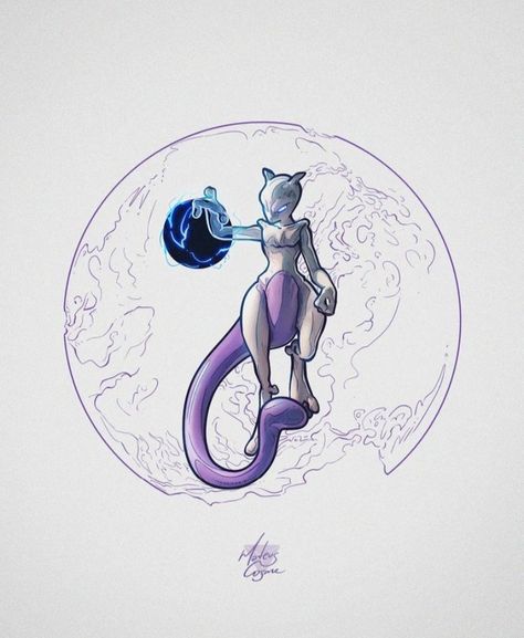 Mewtwo Tattoo Ideas, Mewtwo Tattoo Design, Mewtwo Tattoo, Pokemon Decal, Pokemon Lapras, Cool Cartoon Drawings, Pikachu Tattoo, Character Tattoos, Pokemon Mewtwo