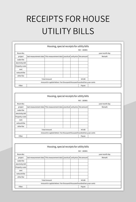 Receipts for house utility bills Utility Bills Receipt, Utility Bill Template Free, Bills Template, Bill Template, Utility Bill, Water Bill, Spreadsheet Template, Electricity Bill, Excel Templates