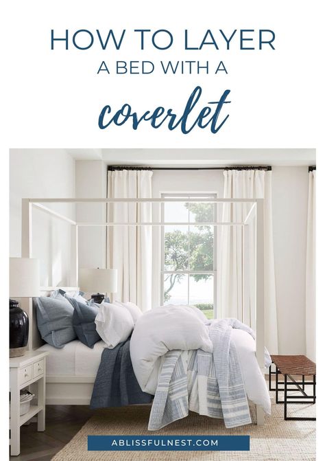 Coastal Bedroom Paint Colors, Layer A Bed, Coastal Bedroom Furniture, Beachy Bedroom, Coastal Bedroom Decorating, Blogger Home, Beautiful Bed, Choosing Fabric, Bedrooms Ideas