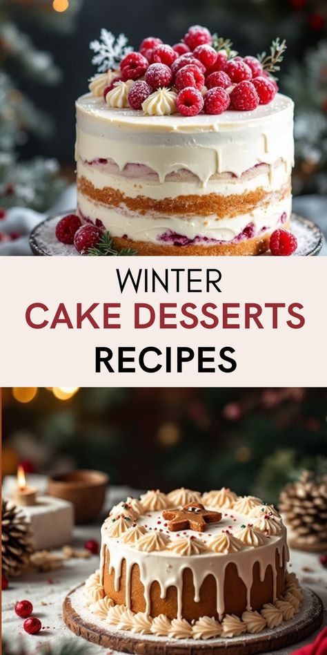 These winter cake recipes desserts are the perfect way to enjoy the season! From spiced cakes to rich chocolate treats, these winter desserts recipes are great for holiday gatherings or cozy nights in. Try these simple winter dessert recipes today! ❄️🍰 Winter Cake Recipes, Winter Desserts Easy, Winter Dessert Recipes, Winter Dessert, Winter Cake, Festive Desserts, Dessert Cake Recipes, Warm Drinks, Winter Desserts