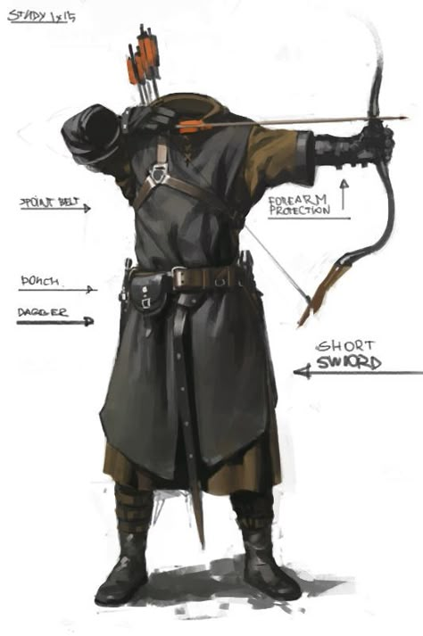 Paint your miniatures, make sure your kit list / equipment / weapons are suitable Medieval Archer Outfit, D&d Costumes, Rouge Outfits Dnd Male, Archer Clothes, Dnd Ranger Character Design, Archer Rpg, Medival Characters, Archer Character Design, Archer Dnd