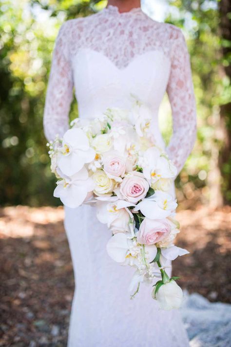 Lily Of The Valley Wedding Bouquet, Orchid Bouquet Wedding, Flower Pressing, Cascading Bouquet, Martha Weddings, Orchid Bouquet, Bridal Bouquet Flowers, Romantic Garden Wedding, Orchid Wedding