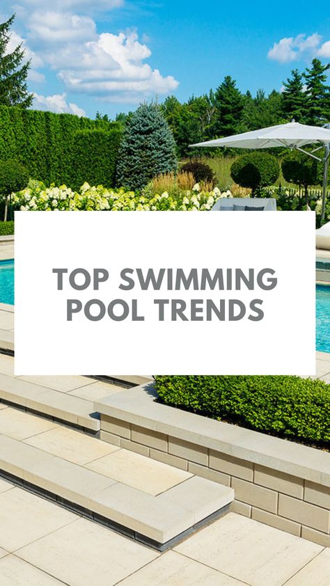 Discover Techo-Bloc's top swimming pool trends today! Pavers Turf Around Pool, Sunshelf Pool, Modern Pool Tile Ideas, Paver Pool Deck, Modern Pool Design, Swimming Pool Trends, Pool Stairs, Unique Pool, Swimming Pool Ideas