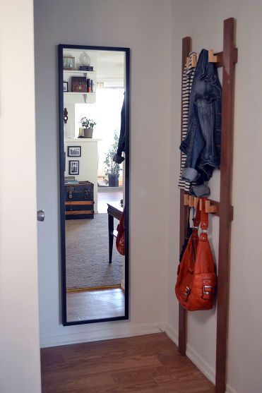 Small Entryway Makeover Niche Decor Entryway, Tiny Entryway, Ikea Shelving Unit, Simple Dresser, Niche Decor, Creating An Entryway, Used Kitchen Cabinets, Mirror Wall Living Room, Small Entryway