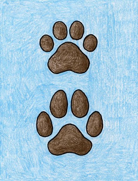 How to Draw a Paw Print for a Dog & Cat: Easy Step-by-Step Art Lesson for Kids Cartoon Paw Print, Dog Paw Drawing Easy, Dog Paintings Easy, Paw Print Drawing, Draw A Leaf, Van Gogh Coloring, Dog Paw Drawing, Miro Artist, Head Tutorial