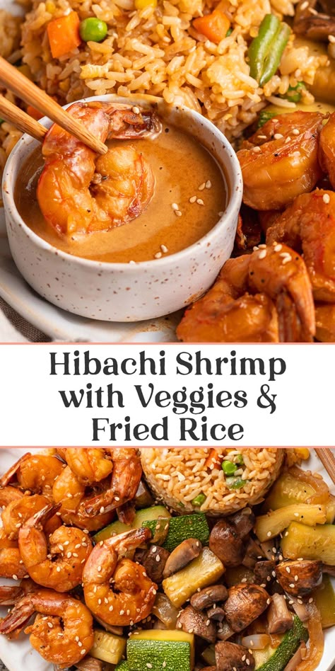 Hibachi Shrimp And Chicken, Shrimp Hibachi Recipe Blackstone, Shrimp Wok Recipes, Shrimp Habatchi Bowl, Japanese Stir Fry Hibachi, Healthy Chicken Hibachi, Hibachi Shrimp Sauce, Hibachi Shrimp Marinade, Steak And Shrimp Habatchi