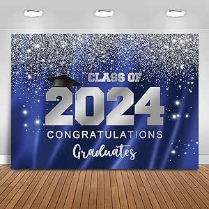 Mocsicka 2024 Graduation Party Backdrop Class of 2024 Blue Silver Glitter Background Congratulations Graduates Party Decoration Banner Photo Booth Props (7x5ft) Graduation Backdrop Ideas High Schools, Graduation Banner Design, Silver Glitter Background, Graduation Background, Graduation Party Backdrops, Graduation Photo Booth, Summer Camp Activities, Camp Activities, Graduation Backdrop