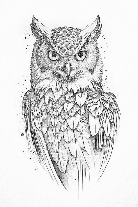 Great Horned Owl Tattoo Drawing, Realistic Owl Tattoo Design, Owl Drawing Sketches, Great Horned Owl Drawing, Rebecca Tattoo, Cool Animal Tattoos, Tattoos Owl, Barn Owl Tattoo, Owl Tattoo Drawings