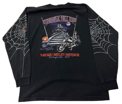 Vintage Harley Davidson Halloween Harley Longsleeve T Shirt Webs Travis Scott Lg | eBay Oversized Harley Davidson Shirt, Vintage Halloween Design, Harley Davidson Vintage Tee, Harley Davidson Halloween, Vintage Halloween Designs, Vintage Harley Davidson Shirt, Outfit Inspo Casual, Vintage Hats, Harley Davidson Shirt