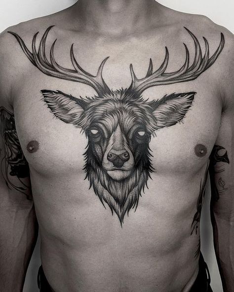 Stag Neck Tattoo, Animals With Antlers, Antler Tattoo, Neck Tattoos, Deer Head, Chest Tattoo, Neck Tattoo, Antlers, Body Art